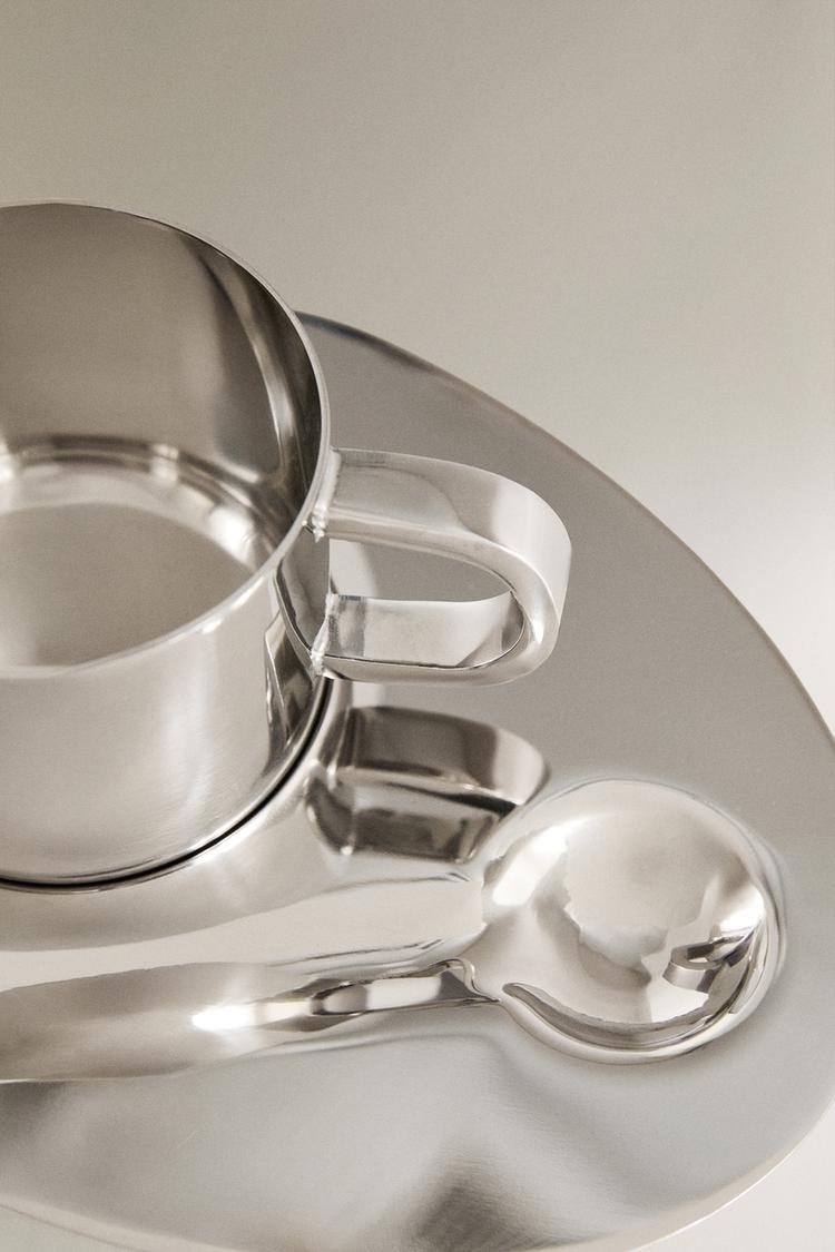 Stainless Steel Coffee Mug Set with Spoon & Tray – Minimalist Drinkware Collection