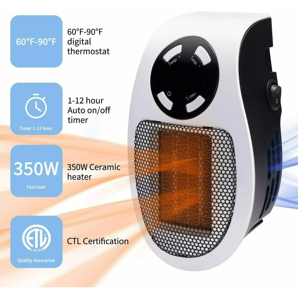 350W Plug-In Wall Heater – Compact Personal Space Heater with Digital Control (White)