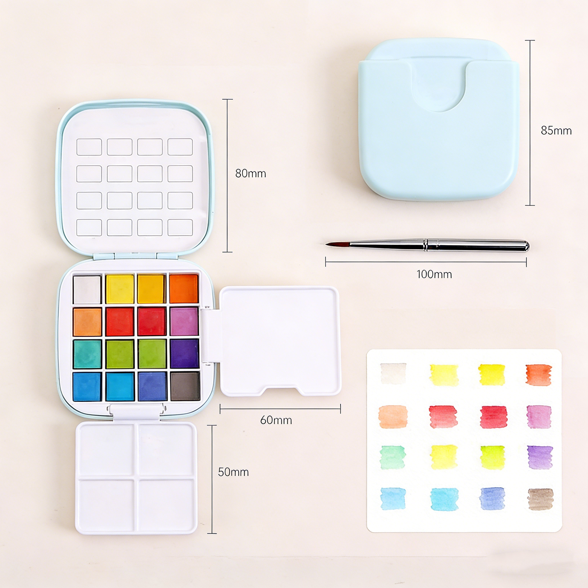 Portable Watercolor Paint Set, 16 Colors with Brushes, Pocket-Sized Watercolor Kit