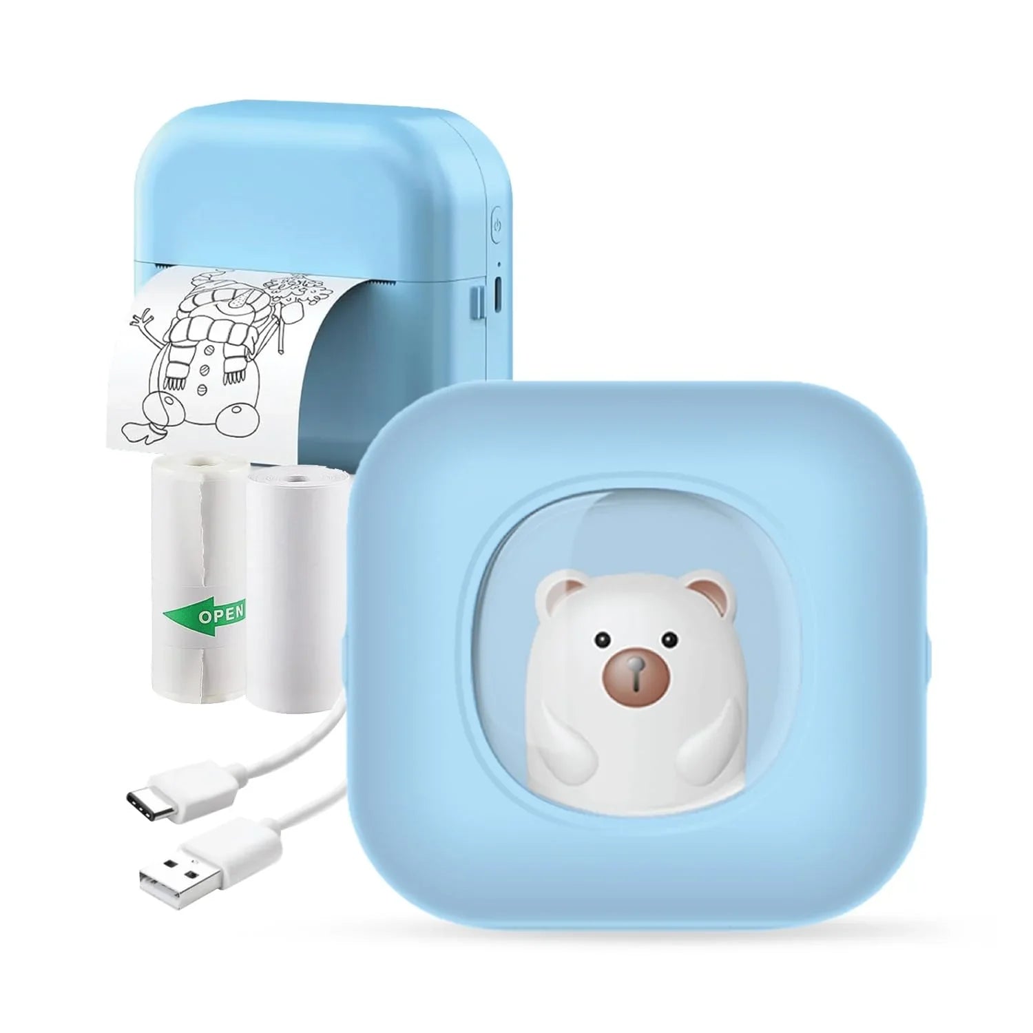 Mini Bear-Themed Thermal Printer | Wireless, Inkless, Portable Printer for Photos, Notes