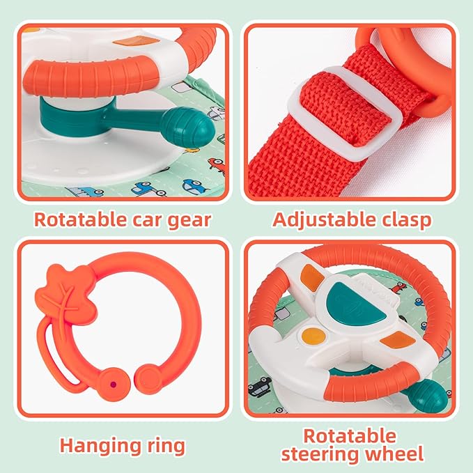 Baby Car Seat Activity Toy with Steering Wheel, Mirror, Music & Lights for Infants