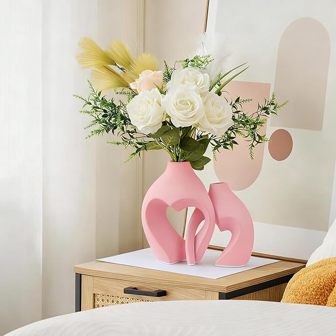 White Heart-Shaped Ceramic Vase Set