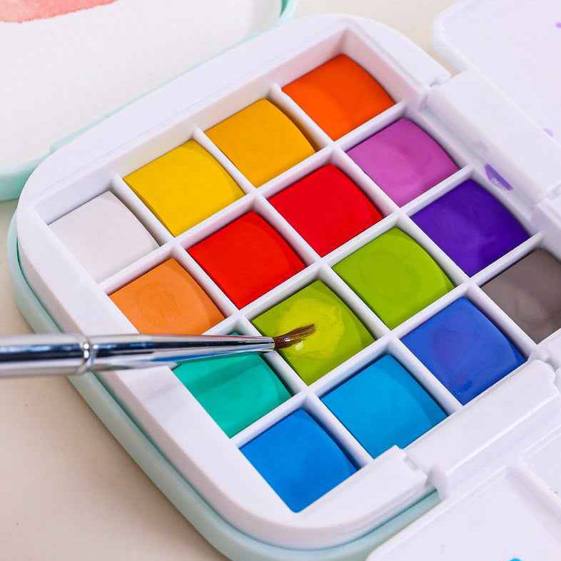 Portable Watercolor Paint Set, 16 Colors with Brushes, Pocket-Sized Watercolor Kit