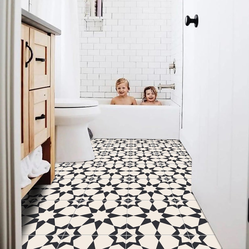 Peel and Stick Star Geometric Tile Stickers | Anti-Skid for Floors | Kitchen & Bathroom Wall Backsplash Vinyl Decals | Removable