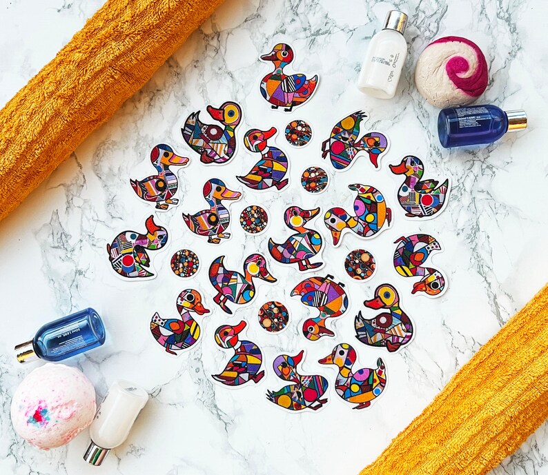 ANTI-SLIP STICKERS, 24 pcs Pop Art Bath Duck Decals, Alternative To Bath Mat, Waterproof Non Slip Safety Decals For Bathtub, Shower, Tiles