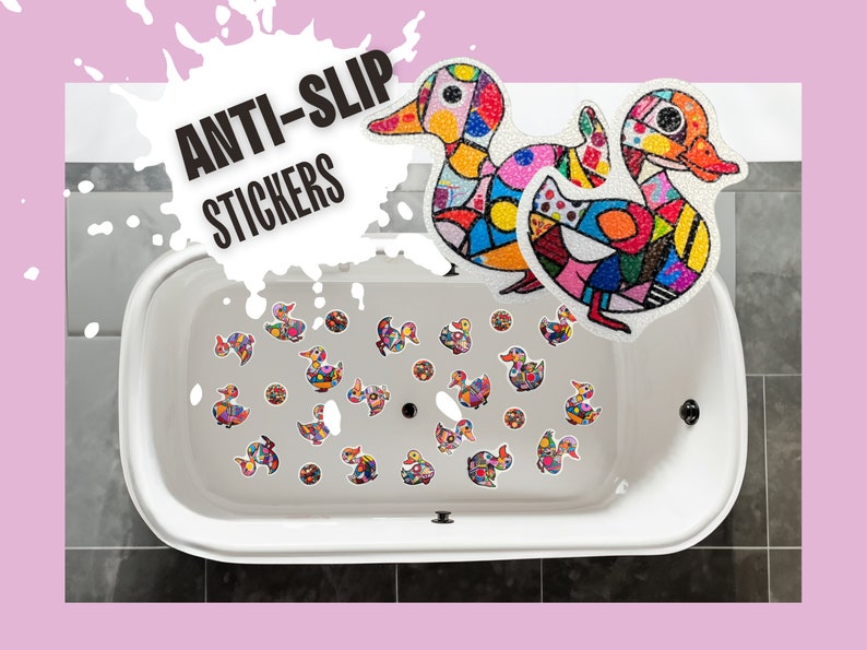 ANTI-SLIP STICKERS, 24 pcs Pop Art Bath Duck Decals, Alternative To Bath Mat, Waterproof Non Slip Safety Decals For Bathtub, Shower, Tiles