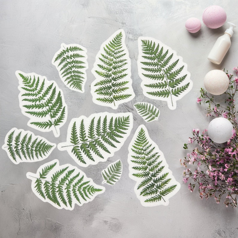 ANTI-SLIP STICKERS, 10 pcs Leaf Fern Decals, Alternative To Bath Mat, Aesthetic Waterproof Non Slip Safety Decals For Bathtub, Shower, Tiles
