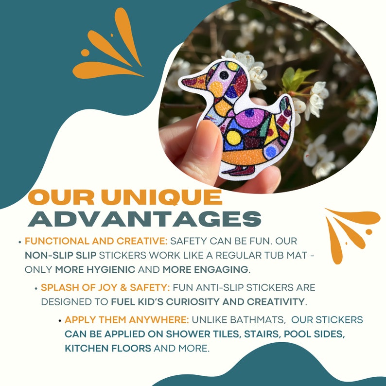 ANTI-SLIP STICKERS, 24 pcs Pop Art Bath Duck Decals, Alternative To Bath Mat, Waterproof Non Slip Safety Decals For Bathtub, Shower, Tiles