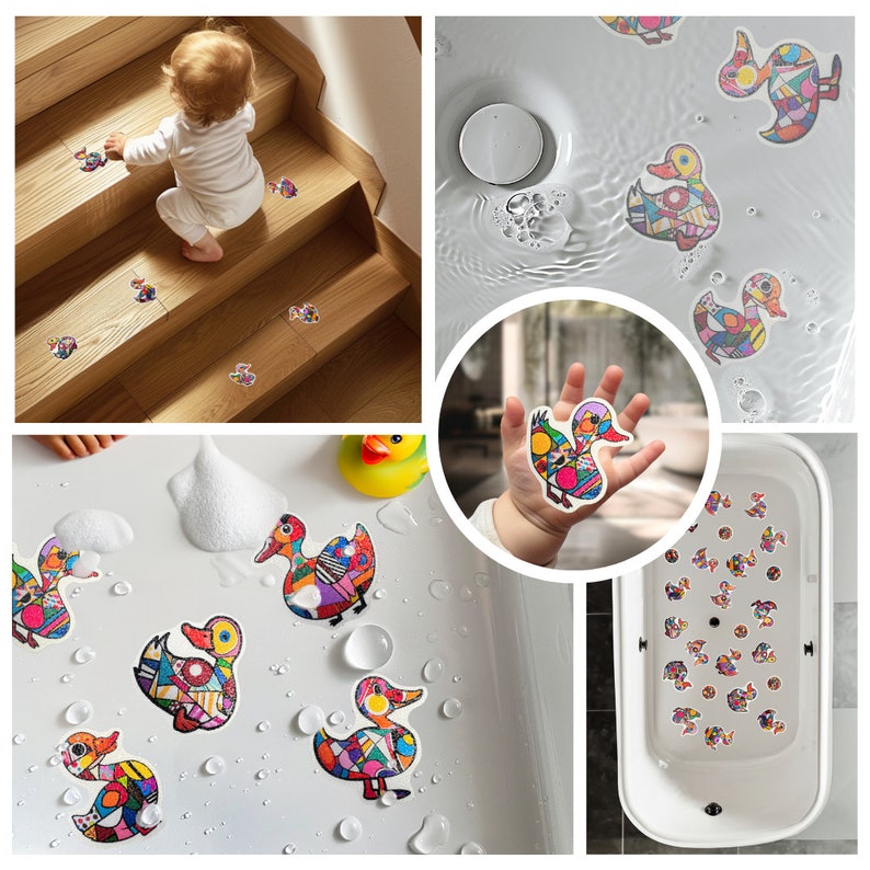 ANTI-SLIP STICKERS, 24 pcs Pop Art Bath Duck Decals, Alternative To Bath Mat, Waterproof Non Slip Safety Decals For Bathtub, Shower, Tiles