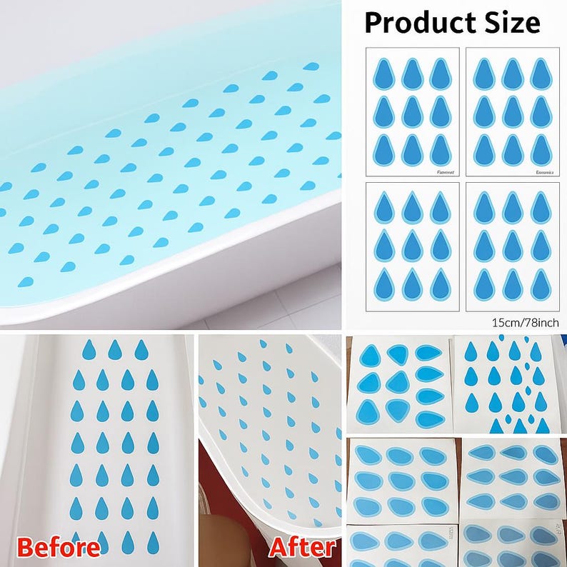Boho Blue Raindrop Bathtub Stickers – 6 Sheets / 72 PCS Non-Slip Decals