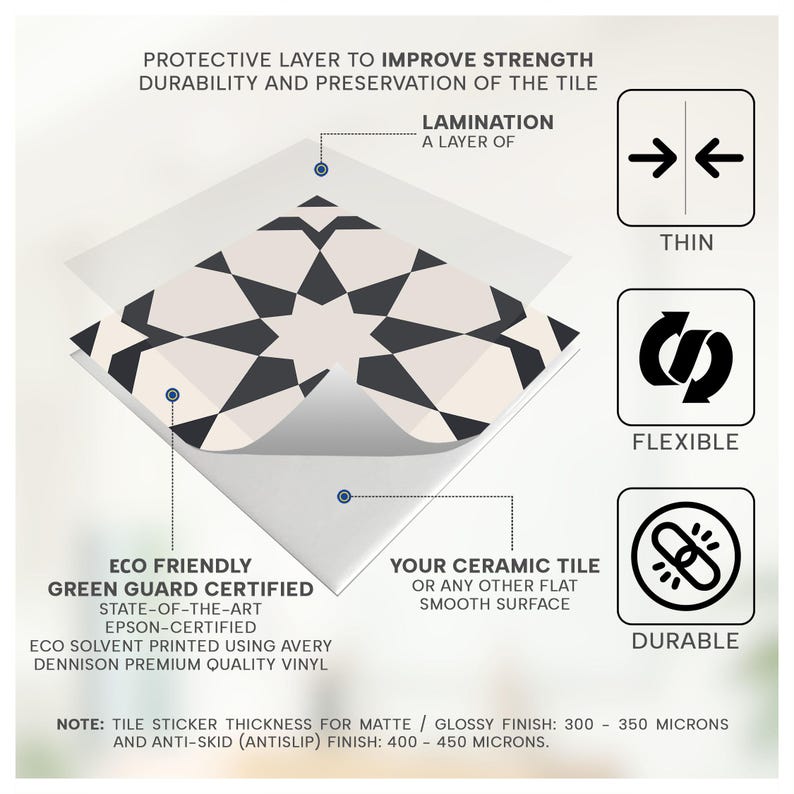 Peel and Stick Star Geometric Tile Stickers | Anti-Skid for Floors | Kitchen & Bathroom Wall Backsplash Vinyl Decals | Removable