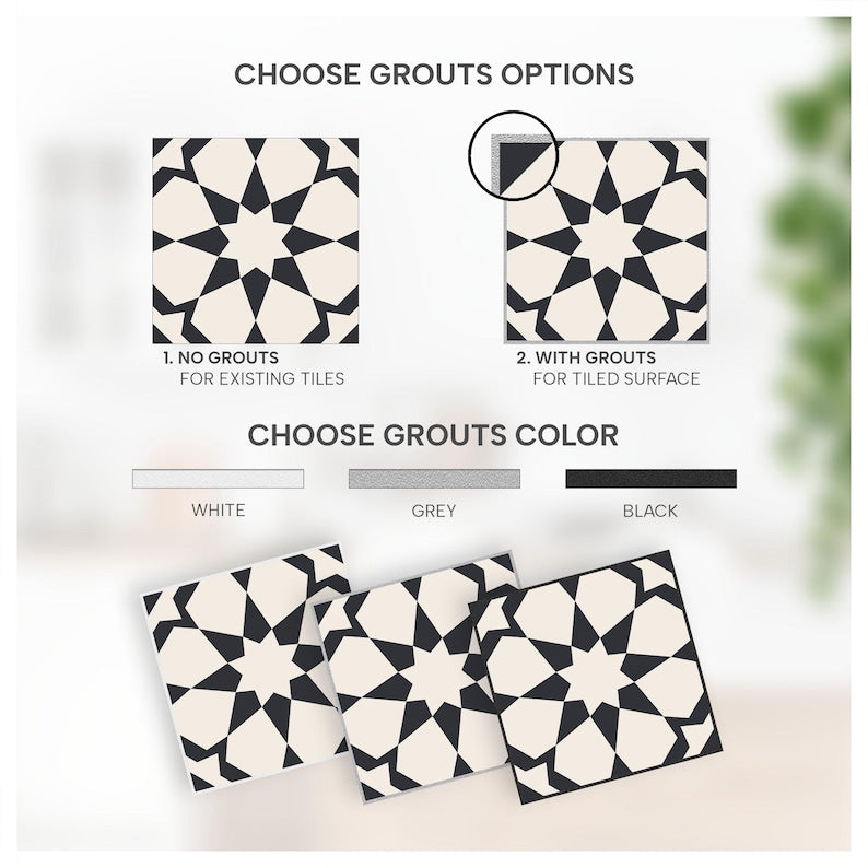 Peel and Stick Star Geometric Tile Stickers | Anti-Skid for Floors | Kitchen & Bathroom Wall Backsplash Vinyl Decals | Removable