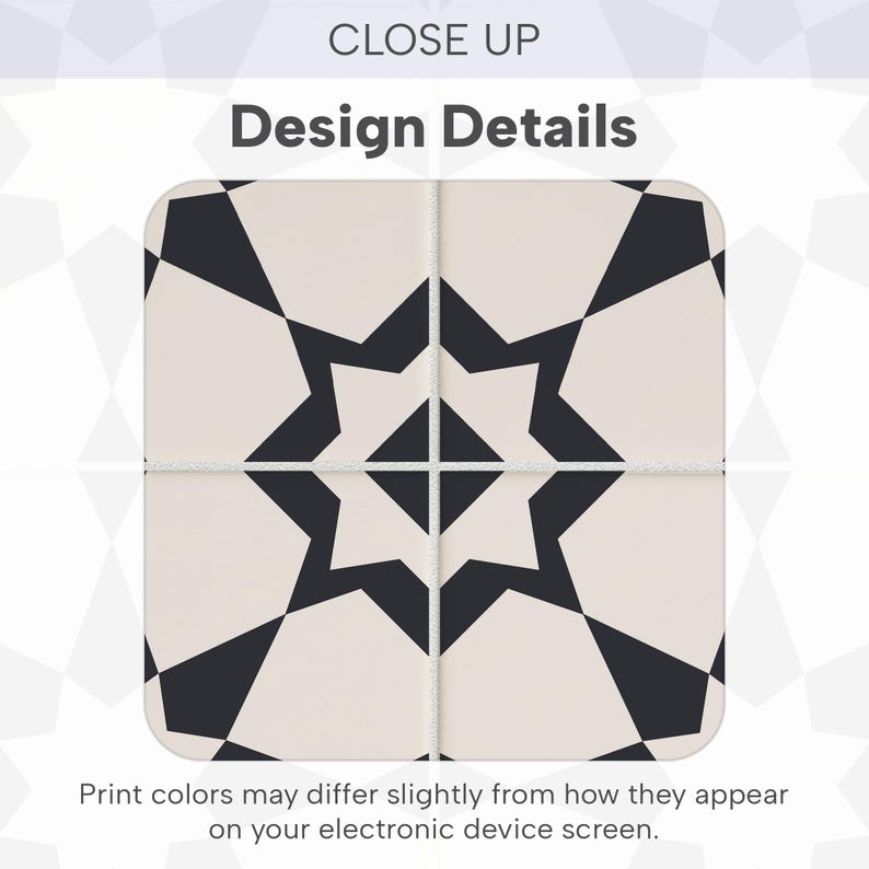 Peel and Stick Star Geometric Tile Stickers | Anti-Skid for Floors | Kitchen & Bathroom Wall Backsplash Vinyl Decals | Removable