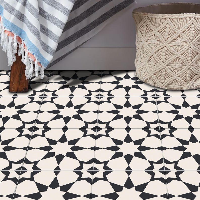Peel and Stick Star Geometric Tile Stickers | Anti-Skid for Floors | Kitchen & Bathroom Wall Backsplash Vinyl Decals | Removable